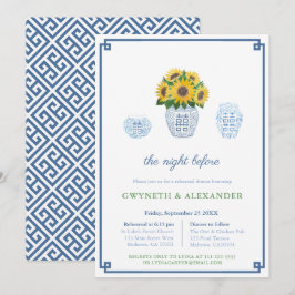 Klassische Sonnenblumen Hochzeit Probe & Abendesse Einladung