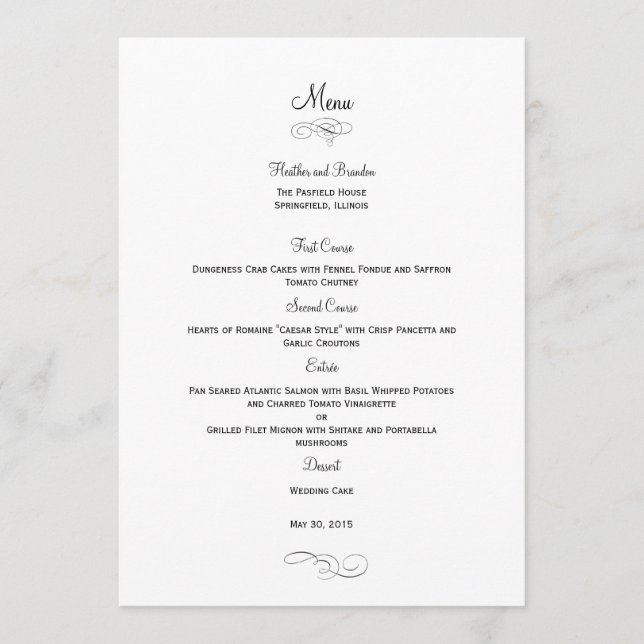 Klassische Speisekarte für Hochzeiten - Schwarz Menükarte (Vorderseite)