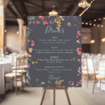 Klassische Speisekarte für Hochzeitsgetränke aus B Poster<br><div class="desc">Dieses klassisch blaue,  blumengeschmückte Menü ist perfekt für eine rustikale Hochzeit. Die gelbe,  lila,  weiße Blume mit Blattwerk in einer Rose und grünem Aquarell.</div>