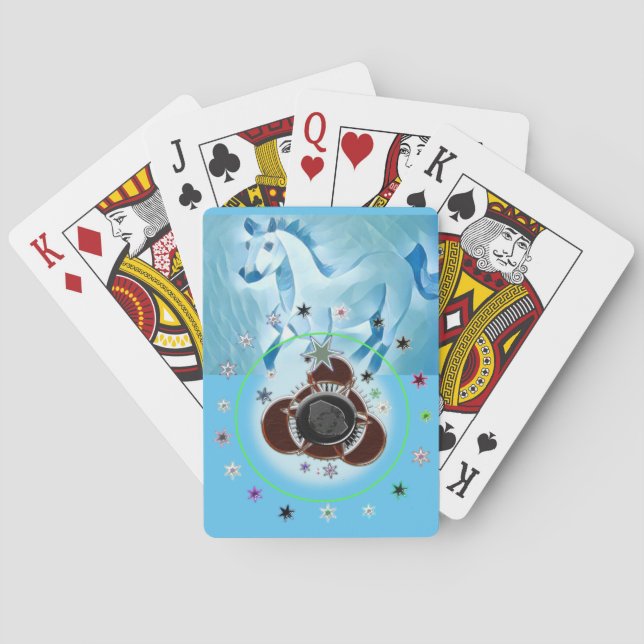 Klassische Spielkarten Blaues Pferd (Rückseite)