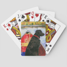 Klassische Spielkarten mit Hund im Kanu
