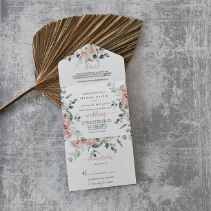 Klassische staubige rosa Rose Blumenhochzeit   All In One Einladung