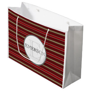 Klassische Streifen Burgundy Red Tan White Custom Große Geschenktüte