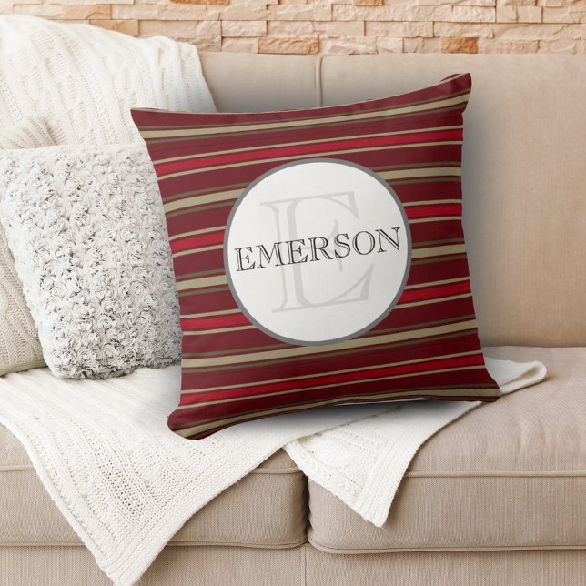 Klassische Streifen Burgundy Red Tan White Custom Kissen (Classic Stripes Burgundy Red Tan White Custom Throw Pillow)