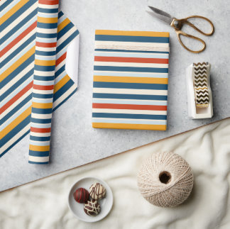 Klassische Streifen Navy Blue Yellow Minimal Geschenkpapier