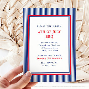 Klassische Streifen Red White Blue 4. Juli Party Einladung