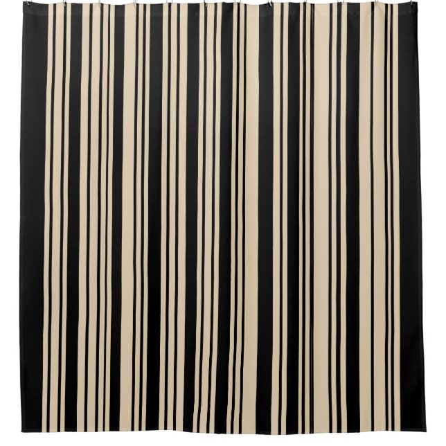 Klassische Streifen Schwarz und Taupe Duschvorhang (Vorderseite)