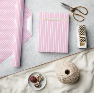 Klassische Streifen Weiß - Hellrosa Geschenkpapier