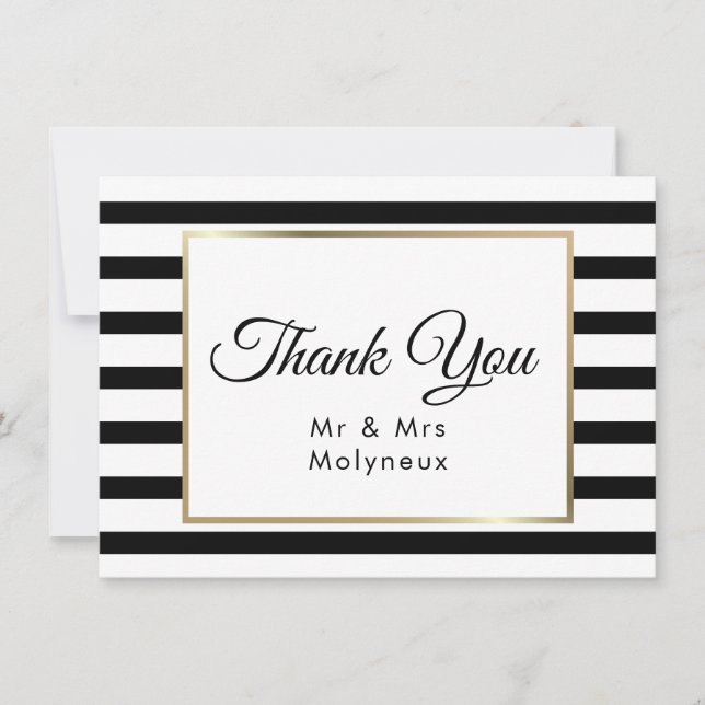 Klassische Streifenhochzeit| Imitate Gold Foil Vie Dankeskarte (Vorderseite)
