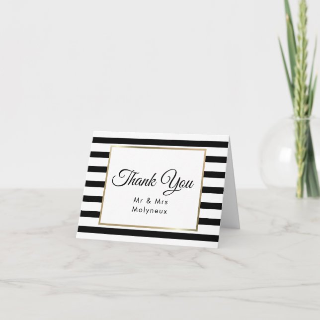 Klassische Streifenhochzeit| Imitate Gold Foil Vie Dankeskarte (Vorderseite)