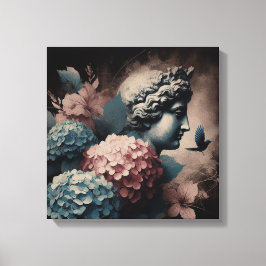 Klassische Szene mit Gipsumstatue und Hydrangea Leinwanddruck