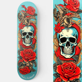 Klassische Tattoo Art Skull Rose Schöne Elemente Skateboard