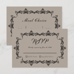 Klassische Taupe-Linene-Braun-Ornamentale Hochzeit RSVP Karte
