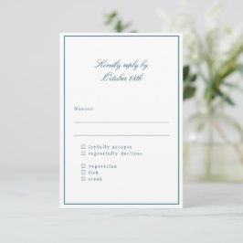 Klassische Teal-Hochzeitsmahlzeit-Auswahl mit eleg RSVP Karte
