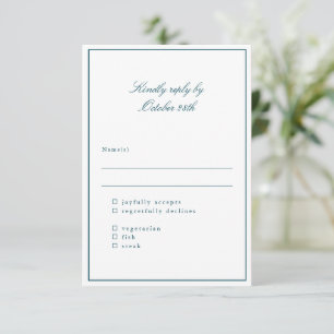 Klassische Teal-Hochzeitsmahlzeit-Auswahl mit eleg RSVP Karte