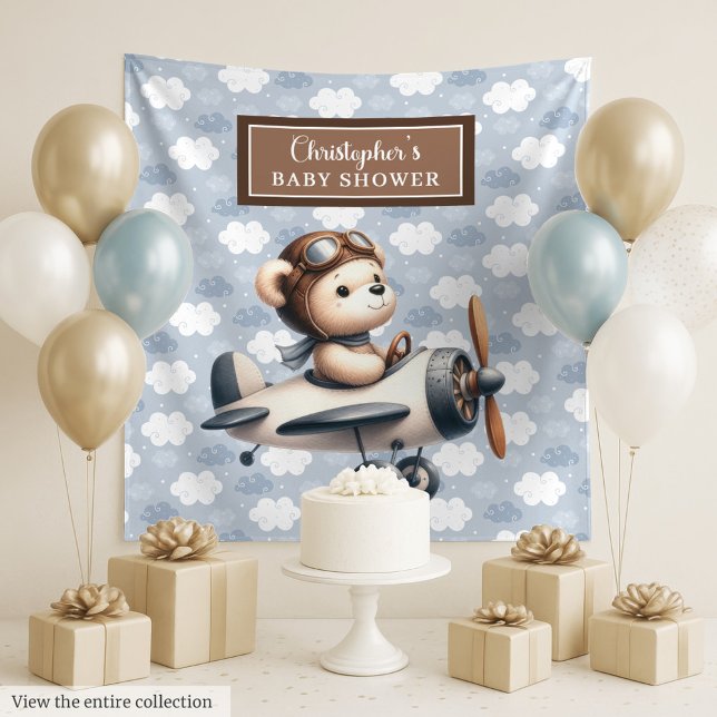 Klassische Teddybär-Pilot Babydusche Foto Wandteppich (Classic teddy bear pilot baby shower photo wall Tapestry )