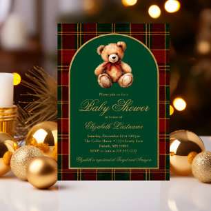 Klassische Teddybär-Tartan-Karo-Preppy-Baby-Party Einladung
