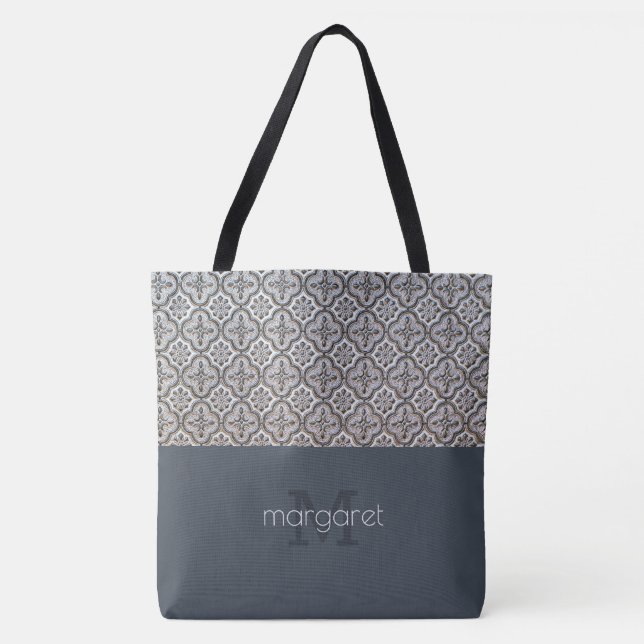 Klassische Texturierte Mit Monogramm Tote Tasche (Vorderseite)
