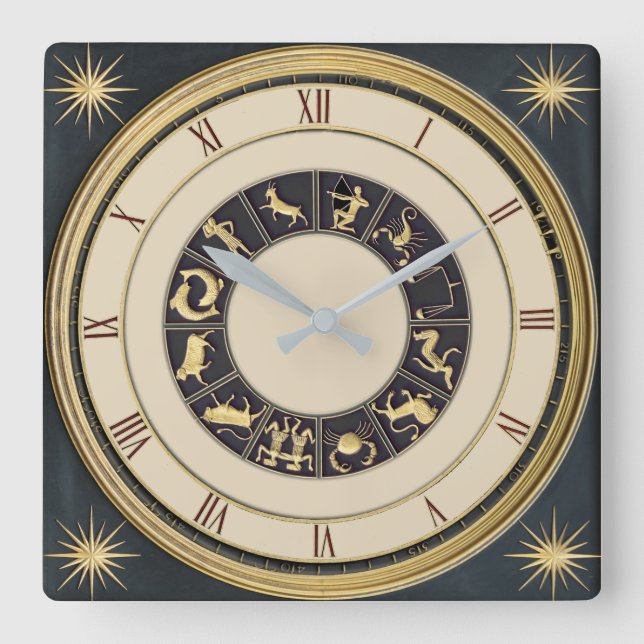 Klassische Tierkreisuhr Quadratische Wanduhr (Vorderseite)