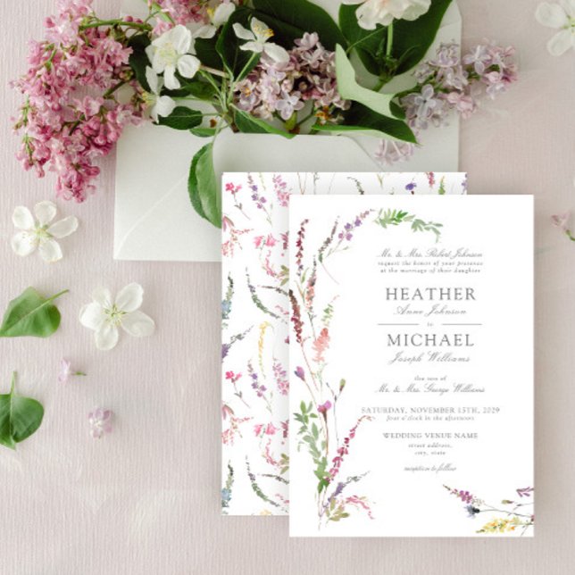 Klassische Trendy Elegante Wildblume Hochzeitsfeie Einladung (Von Creator hochgeladen)