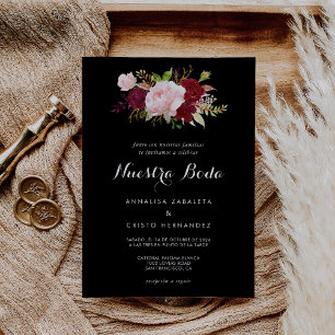 Klassische tropische Black Burgundy-Hochzeit Einladung