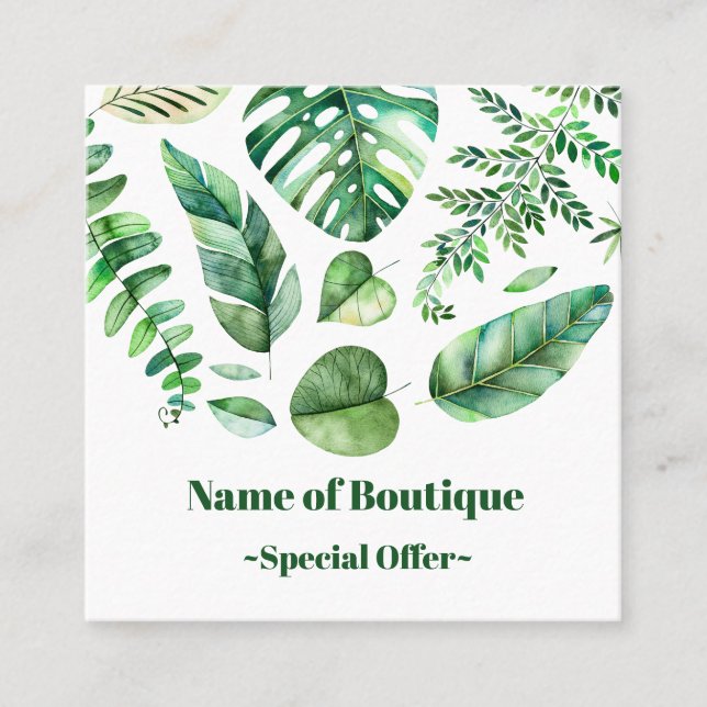 Klassische tropische Blätter Boutique Rabattcoupon Rabattkarte (Vorderseite)