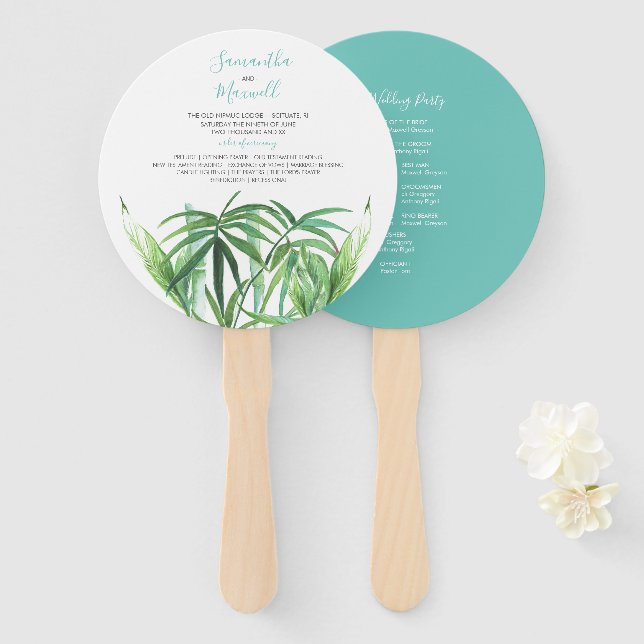 Klassische Tropische Blätter Hochzeitsprogramm Fan Fächer (Vorne und Hinten)
