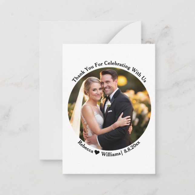 klassische Typografie danke Ihnen Hochzeit Foto Mitteilungskarte (Vorderseite)