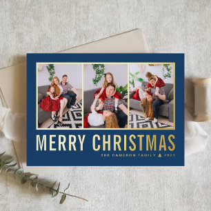 Klassische Typografie Foto Collage Blue Christmas Folien Feiertagskarte