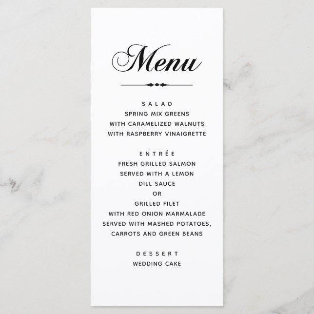 Klassische Typografie-Hochzeit in Schwarz-Weiß Menükarte (Vorderseite)