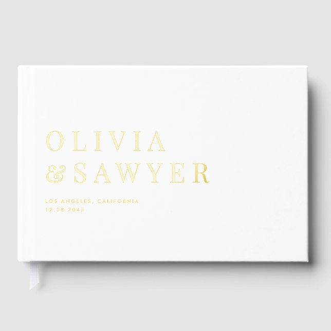 Klassische Typografie, White Foto Wedding Gästebuch (Vorderseite)