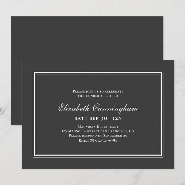 Klassische und einfache Elegante Gedenkfeier Einladung (Vorne/Hinten)