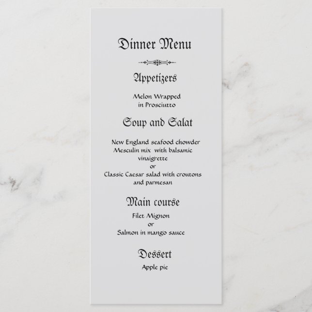 Klassische und elegante Speisekarte für das hellgr Menükarte (Vorderseite)