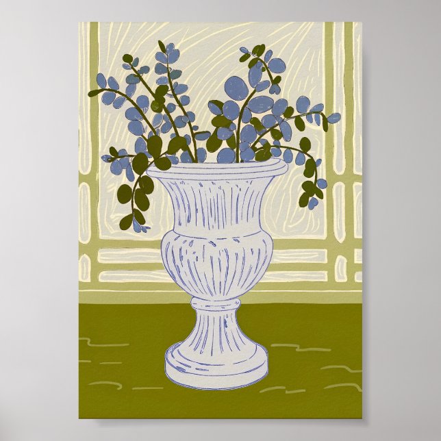 Klassische Urne mit Eukalyptuszweigen Kunstprint Poster (Vorne)