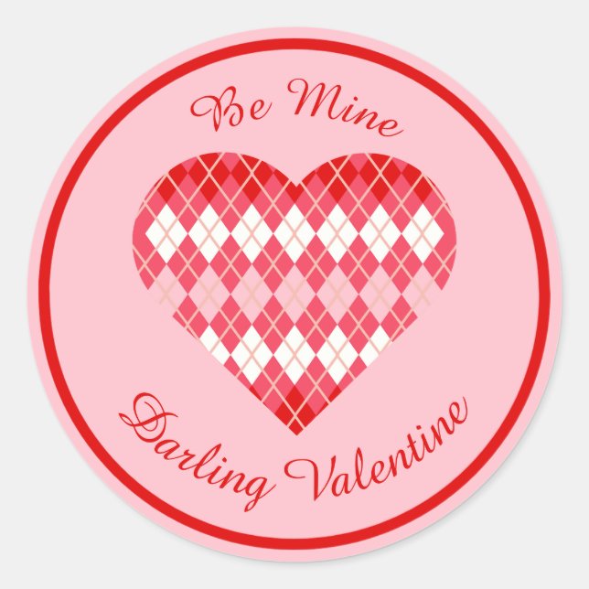 Klassische Valentine Raute Herz Rot und Rosa Runder Aufkleber (Vorderseite)