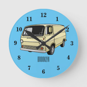 Klassische Van-Cartoon-Illustration Runde Wanduhr