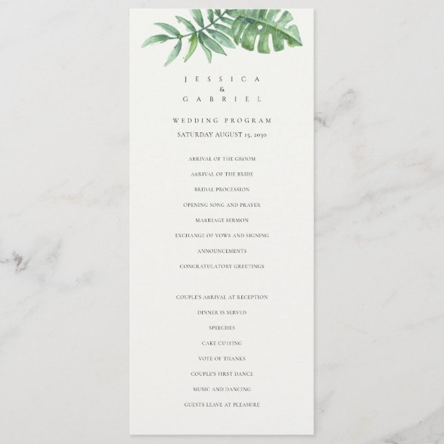 Klassische Vegetation Tropische Hochzeit Programm (Vorderseite)