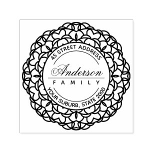 KLASSISCHE VERZIERTE CUSTOM FAMILIENNAME RÜCKSENDE PERMASTEMPEL