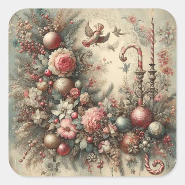Klassische Verzierte Weihnachtskleber Quadratischer Aufkleber (Vorderseite)