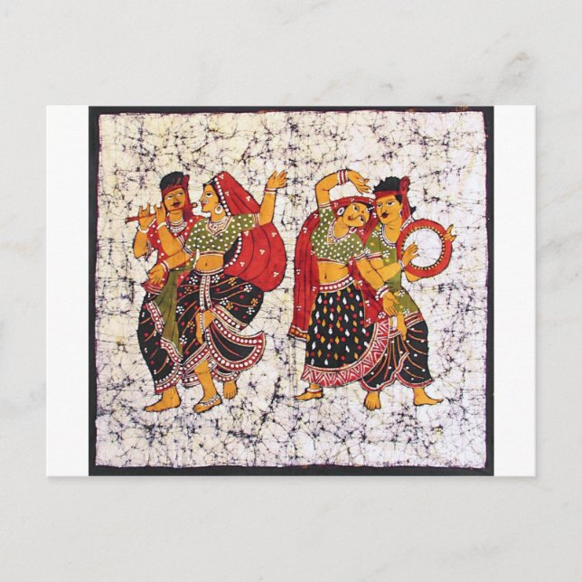 KLASSISCHE VIBRIERENDE INDISCHE BATIK-MALEREI POSTKARTE (Vorderseite)