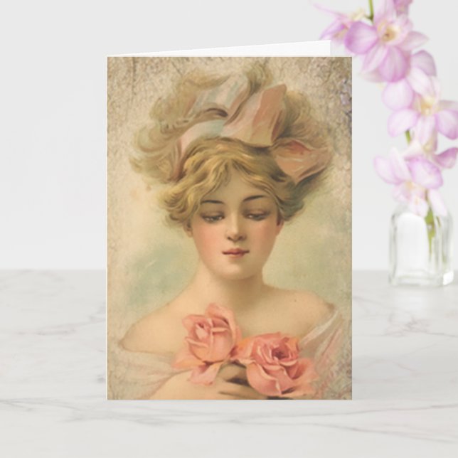Klassische Viktorianische Dame mit Rose Grußkarte Karte (Orchidee)