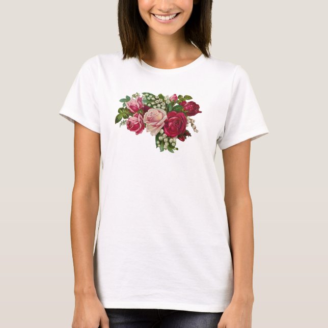 Klassische Viktorianische Rose Lily of the Valley  T-Shirt (Vorderseite)