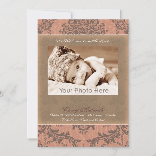 Klassische Vintag rosa Babyankündigung Ankündigung (Vorderseite)