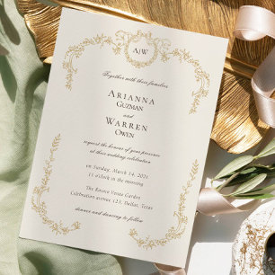 Klassische Vintage-Gold-Monogramm-Hochzeit Einladung