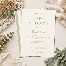 Klassische Vintage grüne Streifen Babyparty Einladung