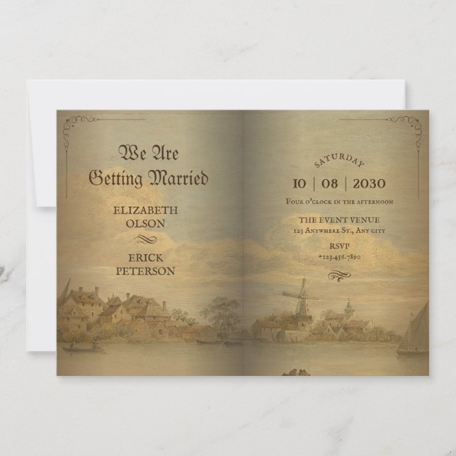 Klassische Vintage Hochzeit Einladung (Vorderseite)