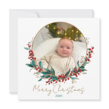 Klassische Vintage Holly Family Foto Weihnachtskar