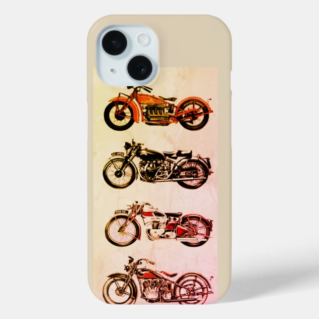 KLASSISCHE VINTAGE MOTORRÄDER iPhone 15 HÜLLE (Rückseite)