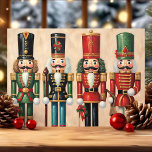 Klassische Vintage Nutcracker Soldaten Weihnachten<br><div class="desc">Diese charmante Weihnachtskarte zeigt vier klassische Nutcracker Soldaten in traditionellen Uniformen, perfekt, um Ihren Feiertagsgruß um eine Touch Nostalgie hinzuzufügen. Das detaillierte Design unterstreicht das ikonische Aussehen der Nutcracker und ruft ein festliches und zeitloses Gefühl hervor. Diese Karte eignet sich ideal, um Familie und Freunden herzliche Weihnachtswünsche zu schicken. Sie...</div>