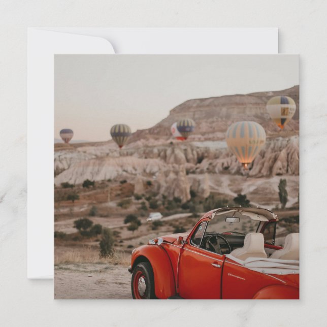 Klassische Vintage Red Car Watching Heißluftballon Karte (Vorderseite)